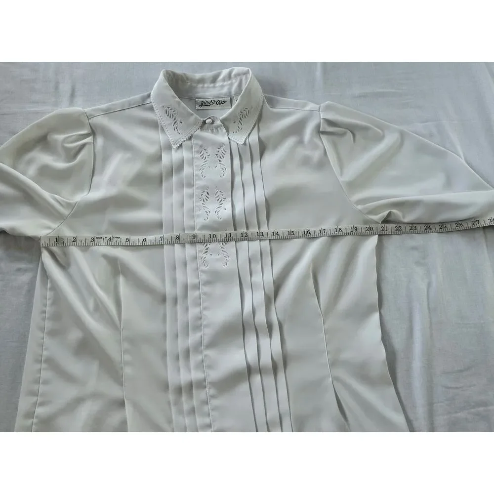 Yves St. Clair Pleated White Long Sleeve Collared Blouse, Size 14, Button Down - Picture 7 of 10